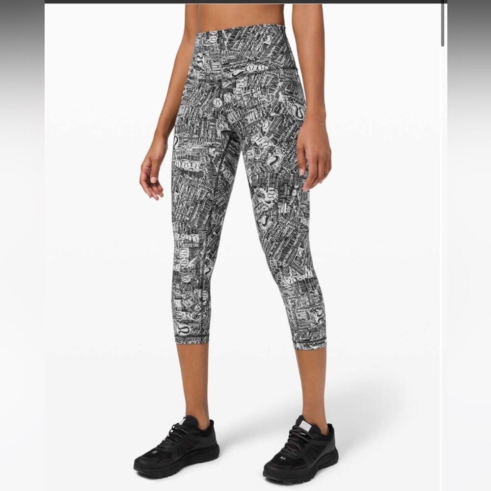 Lululemon Wunder Train High-Rise Crop 21" Tear It Up Alpine White Black - Picture 3 of 10